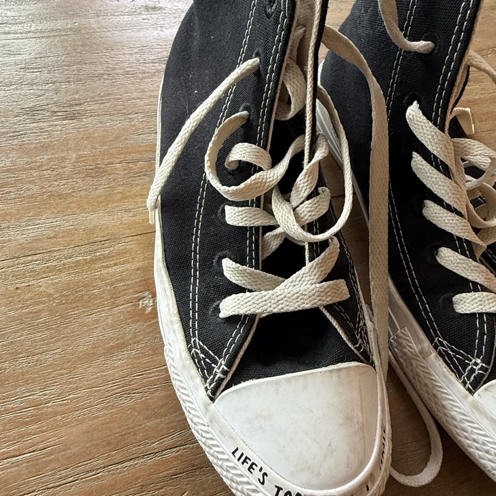 Converse Black and White High-Top Sneakers LIFE'S TOO SHORT TO WASTE rare! - Picture 2 of 5